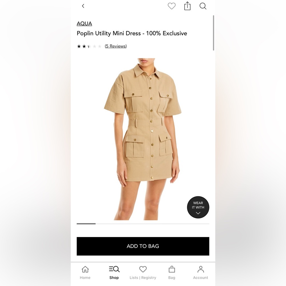 NWT AQUA Poplin Utility Dress